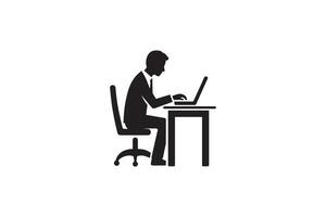Man sitting at a desk with a laptop icon vector