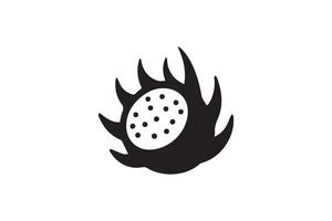 A black and white illustration of a fruit with a hole in it vector
