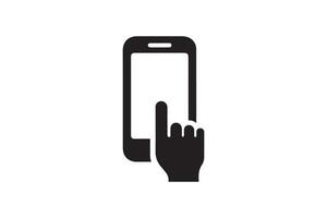 Hand touching a smartphone icon on a white background vector