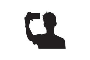 A silhouette of a man taking a selfie with his phone vector