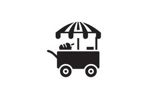 A black and white image of a cart with an umbrella vector