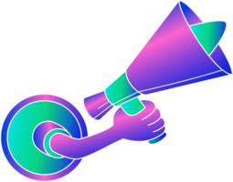 A hand holding a megaphone in a rainbow color png