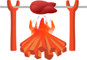 A fire with a meat on it and a fork png