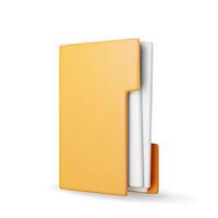 3D business folder full of papers isolated on white. Render yellow folder for correspondence vector