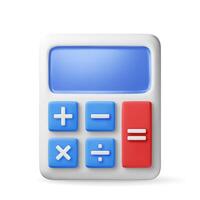 3D modern calculator isolated on white. Render mathematics icon. Addition, subtraction, multiplication and division buttons. Arithmetic operations. Financial math device calculate vector