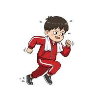 Cartoon Boy Running in Red Tracksuit with Determination and Sweat vector