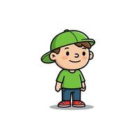 Cartoon Boy Wearing Green Hat Standing and Smiling Illustration vector