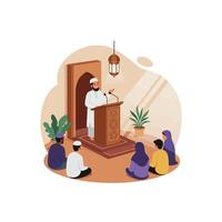 Man Giving Lecture to Seated People in Simple Illustration vector