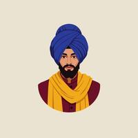 Man Portrait with Turban and Scarf in Elegant Flat Style vector