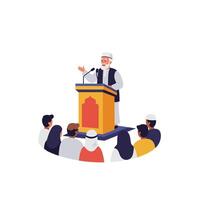 Man Speaking at Podium with Audience Listening and Paying Attention vector