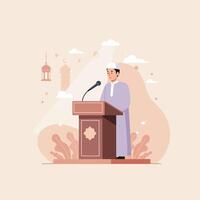 Man Giving Speech at Podium Illustration with Ornament Background vector