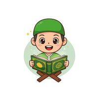 Cartoon Boy Reading Holy Book with Stand Illustration Design vector
