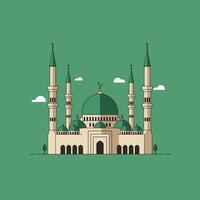 Illustration of Mosque with Green Domes and Minarets Against Green Background vector