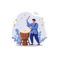 Man Playing Drum with Sticks in Festive Graphic Illustration Style vector