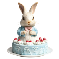 3D Peter Rabbit Cake Figurine with Bow on Transparent Background png