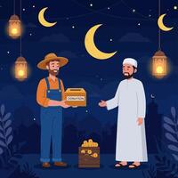 Man Donating Money to Another Man in a Night Setting vector