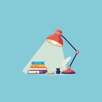 Studying and Reading Still Life with Lamp Feather and Books vector