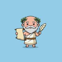 Cartoon Figure Holding Scroll and Quill in Ancient Garb vector