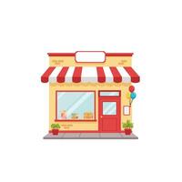 Illustration of a Charming Storefront with Red Awning and Balloons vector