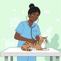 Veterinarian Examining Cat with Stethoscope During Checkup Appointment Cartoon vector