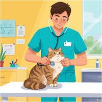 Veterinarian Examining a Cat with Stethoscope During an Appointment vector