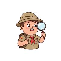 Boy Scout Exploring with Magnifying Glass Adventure and Discovery vector