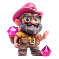 3d mayor hombre con lentes y Bigote participación un rosado piedra preciosa en transparente antecedentes png