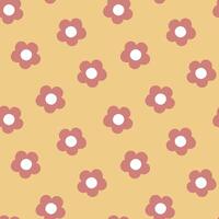 seamless minimal red flower repeat pattern in yellow background vector