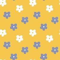 seamless minimal white and blue color flower repeat pattern in yellow background vector