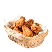 Crispy Fried Chicken Wings in a Rustic Wicker Basket png