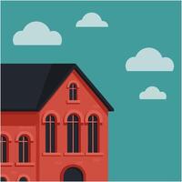 Red Building with Black Roof and Windows on Clear Day vector