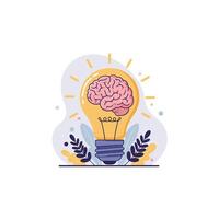 Brain Inside Lightbulb Illustration Showcasing Idea Generation and Creative Thinking vector