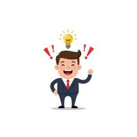 Cartoon Businessman Having Idea with Lightbulb and Exclamation Points vector