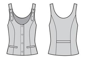 Womans classic vest with buckles clasps on shoulders vector