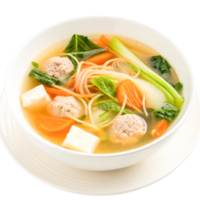 Delicious Asian Meatball Soup with Noodles, Tofu, and Vegetables png