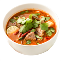 Delicious Spicy Tom Yum Soup with Beef, Cilantro, and Lime png