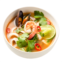 Delicious Tom Yum Soup with Shrimp, Mussels, and Squid in a Bowl png