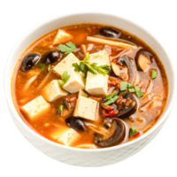 Delicious Hot and Sour Soup with Tofu and Mushrooms in a Bowl png