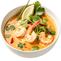 Delicious Tom Yum Goong Soup with Shrimp, Cilantro, and Lemon png