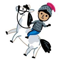 Young Magic Prince Knight Boy riding a horse with lance. Bright color illustration Character In Armor isolated on a white background vector