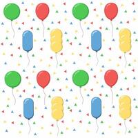 Pattern with colorful balloons isolated on white background. Balloons with confetti seamless pattern. Design concept for gift birthday wrapping and packaging vector