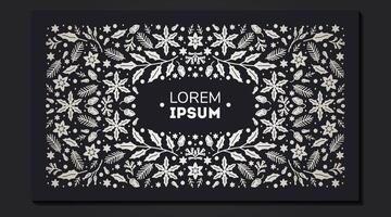 Black and white frame for design from branches and cones, pointsetia, vector