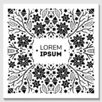 Black and white square frame made of branches, pine cones, leaves vector