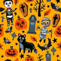 Seamless pattern of Halloween characters, Children in funny background vector