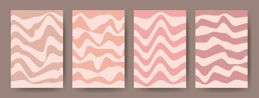 Striped posters templates collection. Groovy wave stripe set. Distorted stripes, fluid liquid wavy lines. Hippie backgrounds. vector
