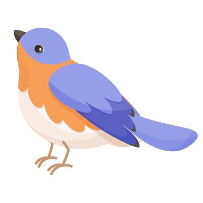 Cute purple bird, red breasted bird, on white background. Flat cartoon character design. Bird icon, budgie, sparrow. illustration isolated on white background.