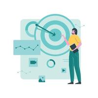 A man is pointing at a target on a board with a chart vector