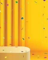 yellow modern 3d product presentation podium background with colorful confetti falling vibrant color vector