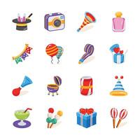 Grab this amazing 3d collection of birthday bash icons, ready for premium use vector