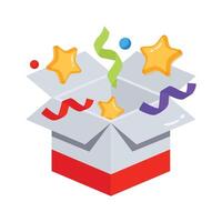 An editable 3d style icon of open birthday surprise box vector